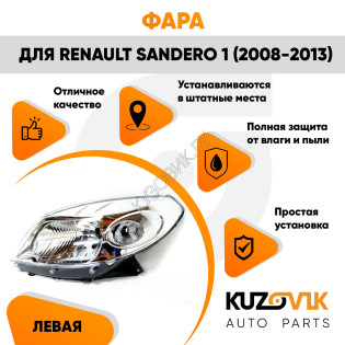 Фара левая хром Renault Sandero 1 (2008-2013) KUZOVIK Фара левая хром Renault Sandero 1 (2008-2013) KUZOVIK